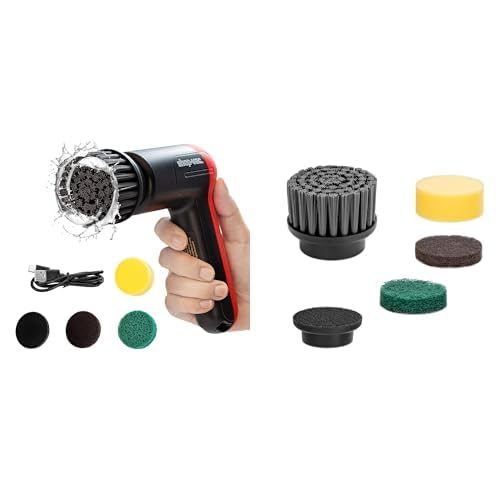 Shop-Vac Cordless Spin Scrubber, 2-Speed (180/240RPM) Electric Cleaning Brush + Shop-Vac 5 Pcs Replacement Heads Set for Cordless Spin Scrubber, Multi-Surface Cleaning Brush