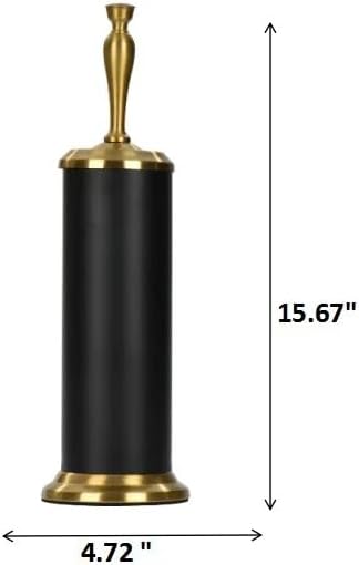 J&V TEXTILES Toilet Brush, Toilet Bowl Brush with Extra Long Handle Durable Bristles Toilet Scrubber and Covered Holder for Toilet Brush Set for Bathroom Cleaning (Matte Black/Aged Brass)
