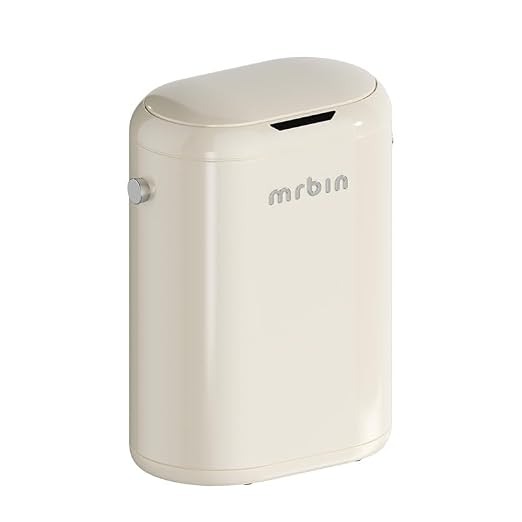 MRBIN Automatic Adsorption Metal Trash Can for Bathroom, Touchless Garbage Bin with Lid, 4.8 Gallon Slim Trash Can for Office and Bedroom, Kitchen Electric Motion Sensor Waste Basket, Cream White