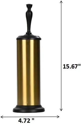 J&V TEXTILES Toilet Brush, Toilet Bowl Brush with Extra Long Handle Durable Bristles Toilet Scrubber and Covered Holder for Toilet Brush Set for Bathroom Cleaning (Aged Brass/Matte Black)