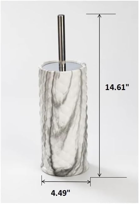 J&V TEXTILES Ceramic Toilet Brush, Toilet Bowl Brush with Extra Long Handle Durable Bristles Toilet Scrubber and Covered Holder for Toilet Brush Set for Bathroom Cleaning (Chrome/Marble)
