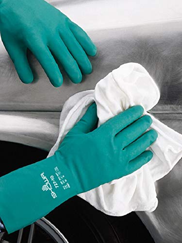 SHOWA 727 Chemical Resistant Gloves, 15-mil Unsupported Nitrile, 13-inch Extended Gauntlet, Bisque Grip, CE Cat III & Food Safe, Latex-Free, Green, X-Large, 12-Pack