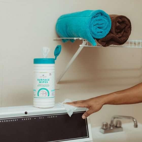 Juniper CLEAN 6 Pack Surface Cleaning Wipes with Bleach, All-Purpose Cleaner for Bathroom, Kitchen, Office, 450 Count Canister, Fresh Scent, 7.5" x 7" Sheet, Lint Free & Durable