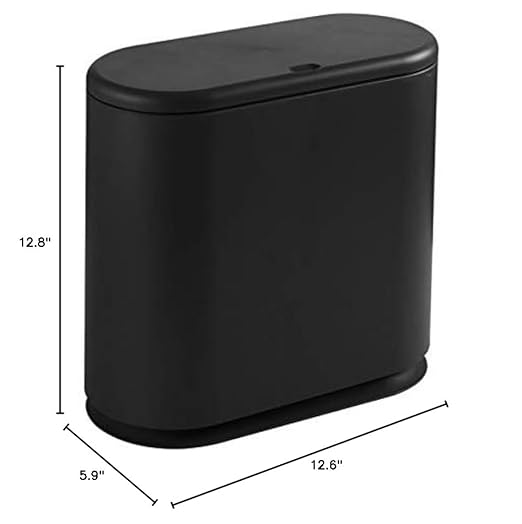 PENGKE Slim Plastic Trash Can,2.7 Gallon Garbage Can with Press Top Lid,Black Modern Waste Basket for Bathroom,Living Room,Office and Kitchen