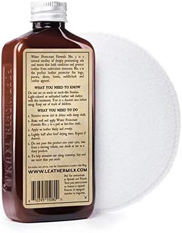 Leather Milk Leather Water Repellent and Protector - Water Protectant No. 3 - All Natural, Non-Toxic Water Proofer and Liquid Sealant. Made in The USA. 2 Sizes. Includes Premium Applicator Pad!