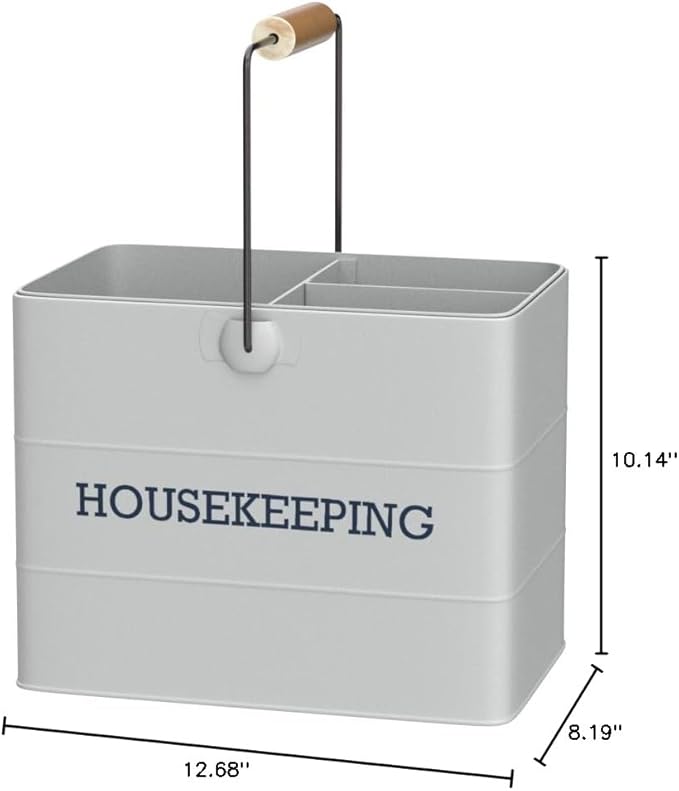 KitchenCraft Living Nostalgia Cleaning Caddy with Handle, Metal, 33 x 21 x 26 cm, French Grey