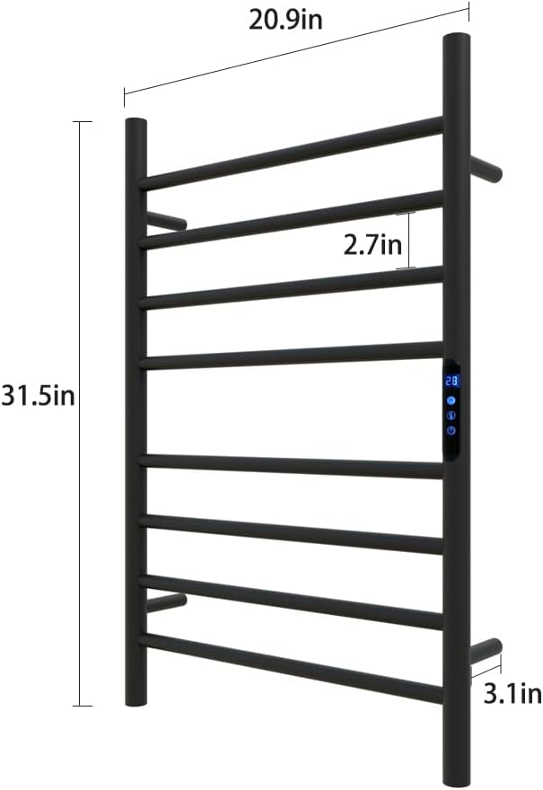 KWW Heated Towel Rack, Remote Control with APP Tuya, Towel Warmer with Timer, Wall Mounted Hot Towel Warmer for Bathroom (Matte Black, 7Bars)