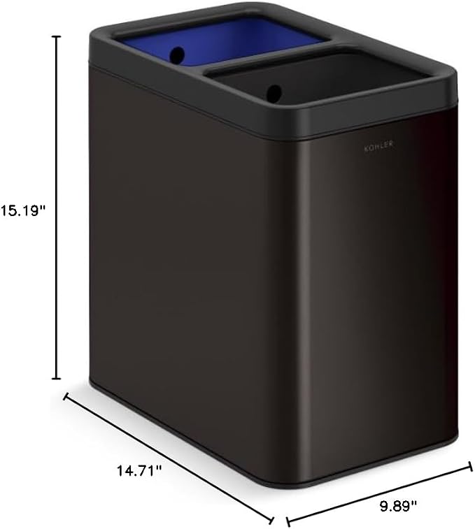 Kohler K-31315-BST 22-Liter Dual-Bin Open-Top Trash Can, Black Stainless Steel