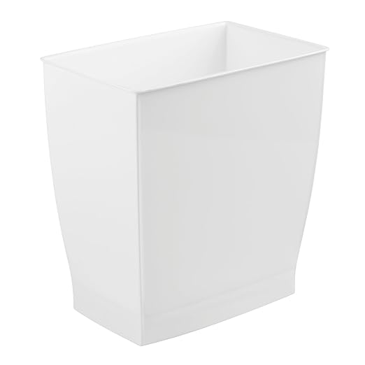 iDesign Small Plastic Bathroom Trash Can, Slim Rectangle Garbage Bin for Bedroom, Office, Dorm, 4-Pack, White