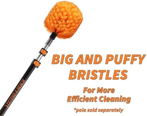4-13 ft Cobweb Duster with Extension Pole & Light Bulb Changer Attachment Kit // 20 ft High Reach Spider Brush for Outdoor & Indoor Cleaning // Suction Cup, Bulb Remover, Microfiber Cloth & Basket