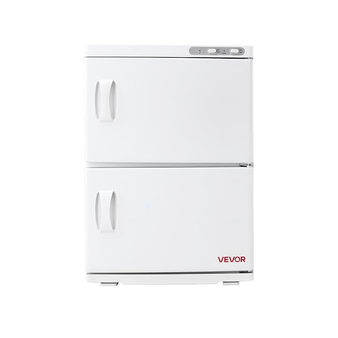 VEVOR Hot Towel Warmer, 46L Large Capacity 2-Tier Towel Warmer Cabinet with Clip & 4 Stainless Steel Racks, Holds up 48 Towels, All-Round Heating Cabinet for Spa, Barber, Manicures, Massage, Salon