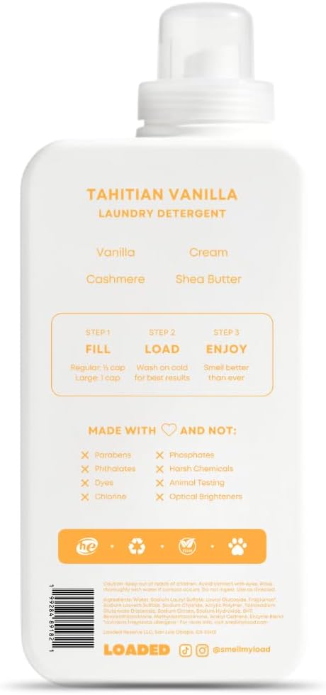 Loaded Laundry Detergent, Luxury Cologne & Perfume Scented | 50 Loads | Vanilla & Cashmere | Skin-Friendly & Plant-Based | Made in USA | 32 oz