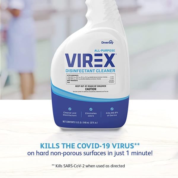 VIREX Diversey CBD540540 All Purpose Disinfectant Cleaner, Multi Surface Cleaning for Home and Commercial Use, Spray Bottle, Ready to Use Formula, Lemon Scent, 32 Ounce