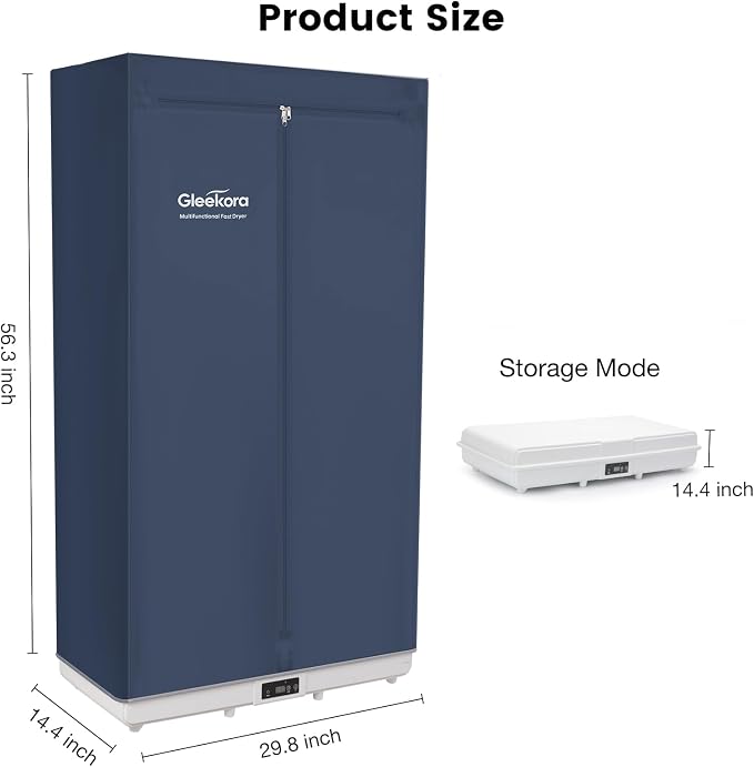 Portable Clothes Dryer Tent, Easy Installation Foldable Compact Electric Dryer Machine, 1200W Quiet Fast Drying with Adjustable Timer, Large Capacity for Apartment, RV, Travel (Blue)