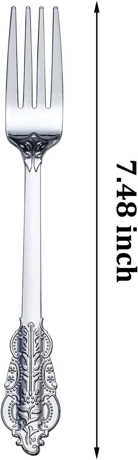 WDF 100 Piece Silver Forks Disposable - 7.48 Inch Silver Plastic Forks - Baroque Silverware for Dessert Cake - Heavy Duty Plastic Fork for Party Wedding or Daily Using Baby Shower Spring
