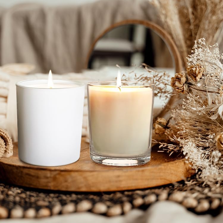 SHOWIN 14 OZ Thick Candle Jars for Making Candles 12 Pcs, 3 Wick Empty Jars with Wood Lids for Candle Making, Sample Container,Matte White