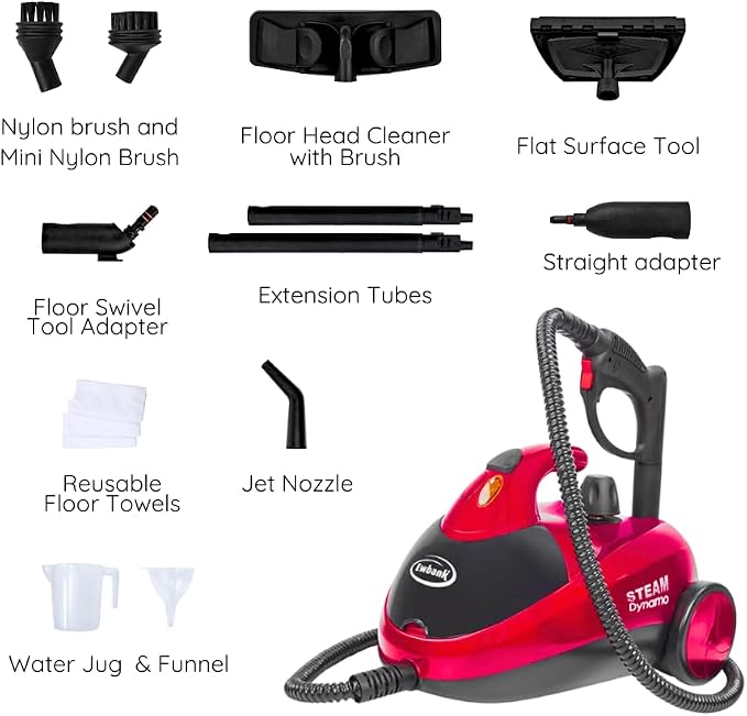 Ewbank Dynamo Steam Cleaner for Chemical-Free Cleaning, Multipurpose with Attachments, Portable, Multi-surface, For Carpets, Tiles, Bathrooms, Floors, and More, Red, SC1000