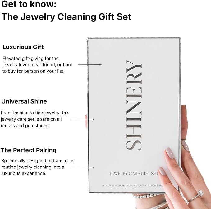 Shinery Jewelry Cleaning Gift Set, Engagement Gift, Bridal Shower Gift, Wedding Gift for Bride, Jewelry Cleaner & Brush Set, for Her