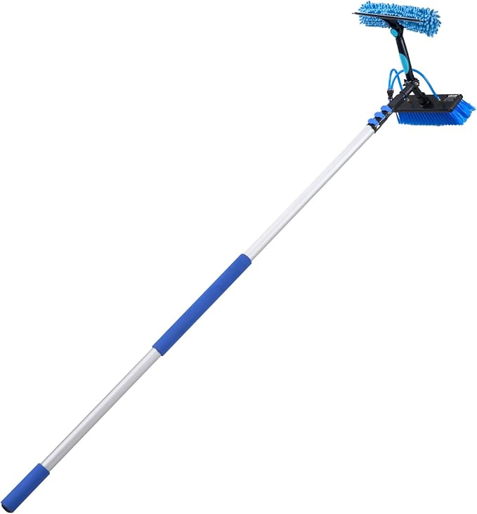 VEVOR Solar Panel Cleaning Kit, 20 ft, Water Fed Pole Kit with Cleaning Brush, Soap Dispenser, Extendable Aluminum Telescopic Pole, 180° Rotatable Brush Head, for Roof Mounted Solar Panels, Windows