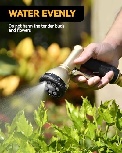 RAINPOINT Garden Hose Nozzle and Quick Connector Set, 9 Spray Patterns Heavy Duty Metal Water Hose Nozzle with 3/4 Inch Solid Brass Quick Connectors for Easy Water Hose Connection
