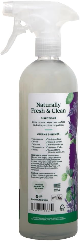 Absolute Green All Purpose Cleaner Spray, Non-Toxic, Kitchen, Bathroom, Countertop, Glass, Stainless, Safe around Kids and Pets, Natural Lavender Spa Scent, 25 oz (1 Pack)
