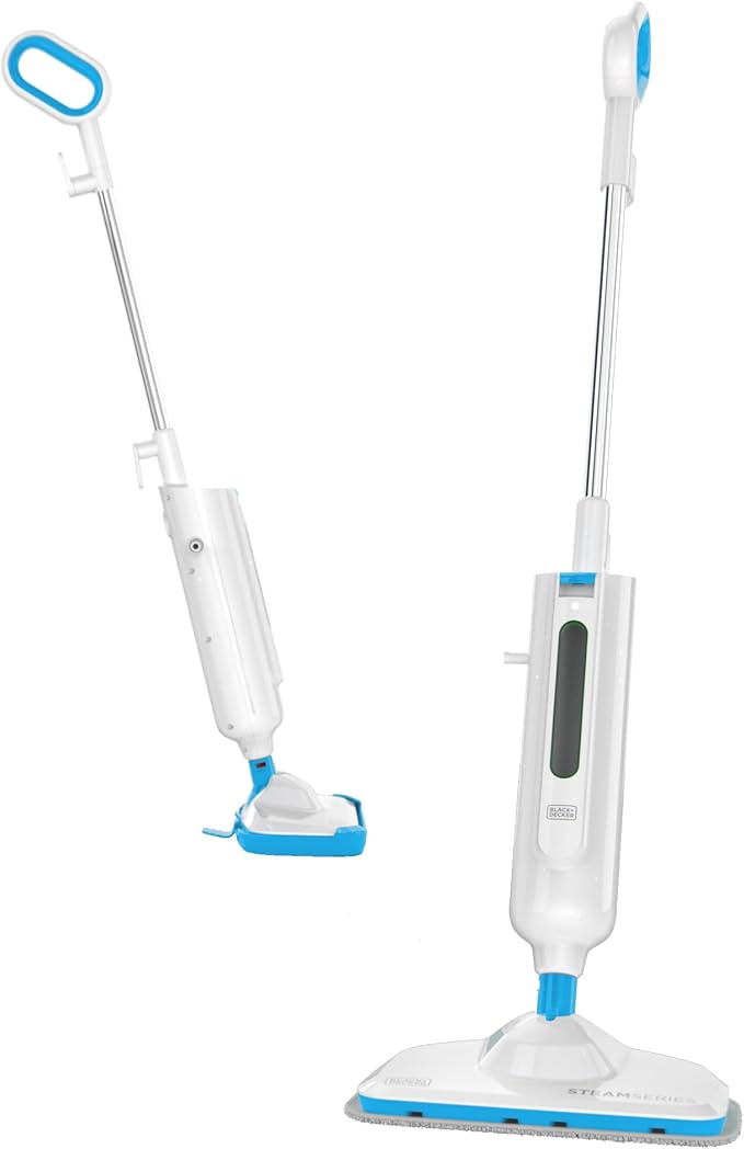BLACK+DECKER 1300W Steam Mop for Hardwood, Tile & Laminate Floors, Multi-Surface Floor Steamer with Carpet Glider, 2 Washable Microfiber Pads, Fast Heat Up & 22 Ft Cord, White