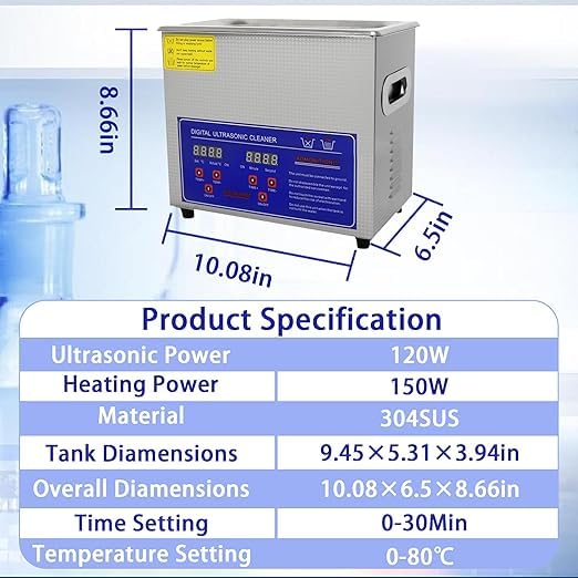 HEROSON 110V 3L Stainless Steel Ultrasonic Washing Machine 0.8 Gal Professional Ultrasonic Cleaner 40kHz with Heater & Digital Timer for Cleaning Watches Glasses Tool Jewelry Denture Parts