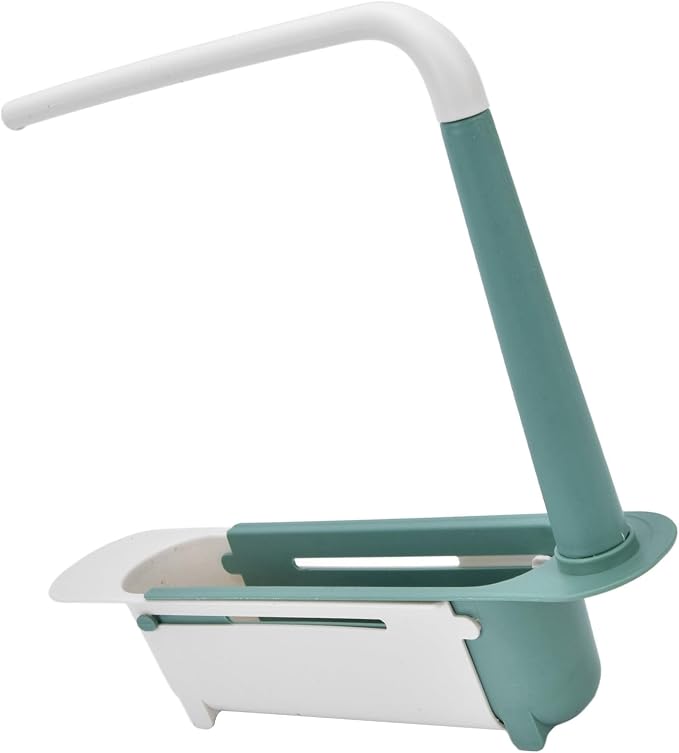 Telescopic Sink Storage Rack Rag Rack Shelf Dishwashing Drain Basket Hook Organizer Large Capacity Kitchen Under Sink Organizers (Green)