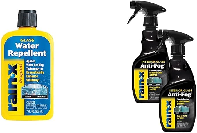 Rain-X Glass Treatment Bundle: 7 oz. Exterior Glass Treatment for Wet Weather Visibility & 12 oz. Interior Anti-Fog Glass Treatment (2-Pack)