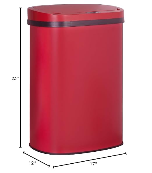 24/7 Shop at Home Freeway 13 Gallon Metal Household Trash Can Motion Sensor Lid for Kitchen, Red
