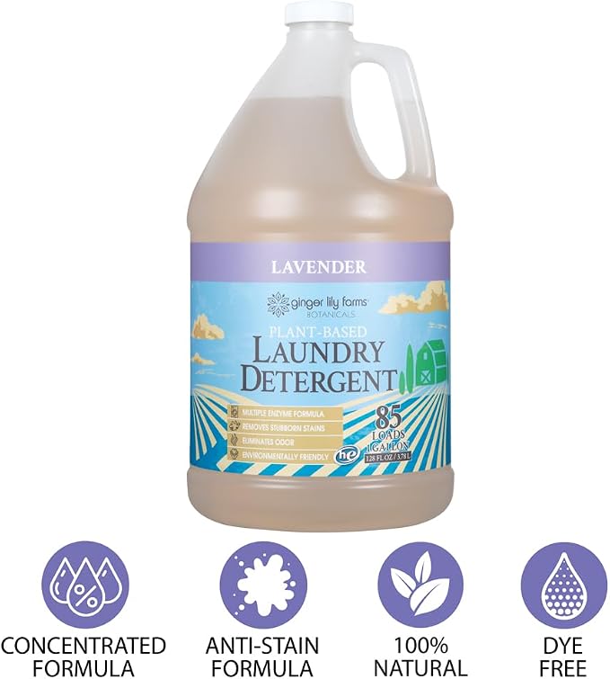 Ginger Lily Farms Botanicals Plant-Based Liquid Laundry Detergent, Lavender, Concentrated Formula, HE Compatible, 85 Loads, 1 Gallon (128 fl. oz.)