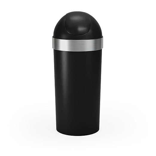 Umbra Venti Kitchen Trash Can with Swing Top Lid, Large 16-Gallon (62 L) Capacity, Black/Silver