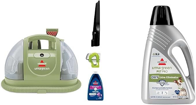 Bundle of BISSELL Little Green Multi-Purpose Portable Carpet and Upholstery Cleaner, Car and Auto Detailer, with Exclusive Specialty Tools, Green, 1400B + BISSELL Pet Pro Oxy Spot & Stain