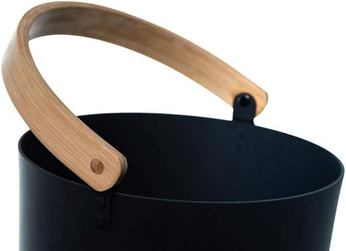 Sauna Bucket and Ladle Set, 1.85 Gallons (7L) Large Aluminum Sauna Bucket with Long Wooden Handle Spoon, SPA Shower Accessories, Saunas Accessories Set for Home Saunas (Color:Black)
