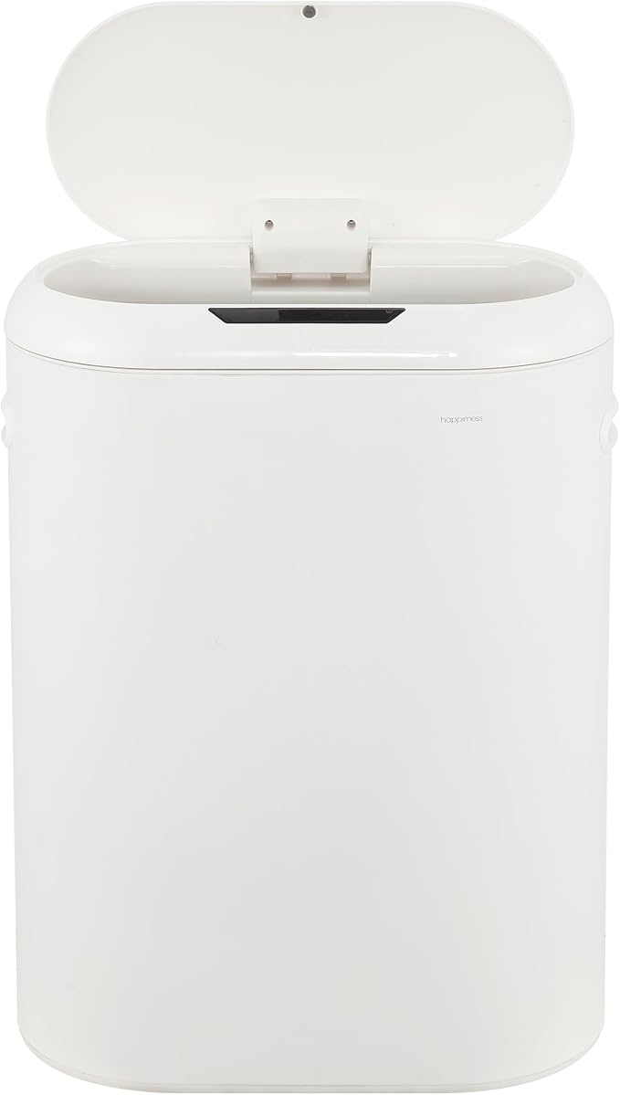 happimess HPM1016C Robo Kitchen 13.2-Gallon Slim Oval Motion Sensor Touchless Trash Can with Touch Mode, Fingerprint Resistant, Modern, Minimalistic for Home, Kitchen, Office, Bathroom, Cotton White