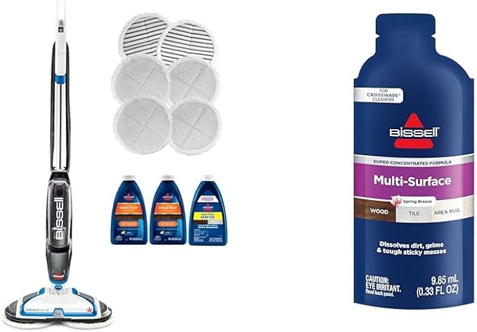 Bundle of BISSELL® SpinWave Hard Floor Expert Corded Spin Mop Cleaner with Washable mop Pads for Sealed Hard Floors, 20393 + Bissell Multi Surface Super Concentrate, 14 0.33 Oz Packets Included, 4144