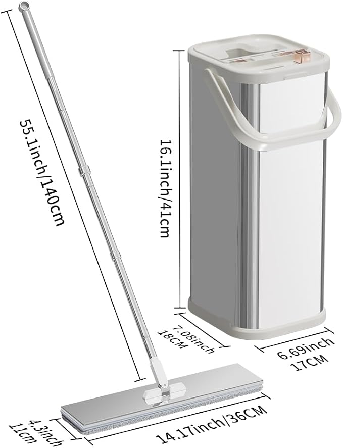 Separates Dirty Water Mop and Bucket Set for Home with 4 Extra Refills, Stainless Steel Mop and Bucket with Wringer Sliver