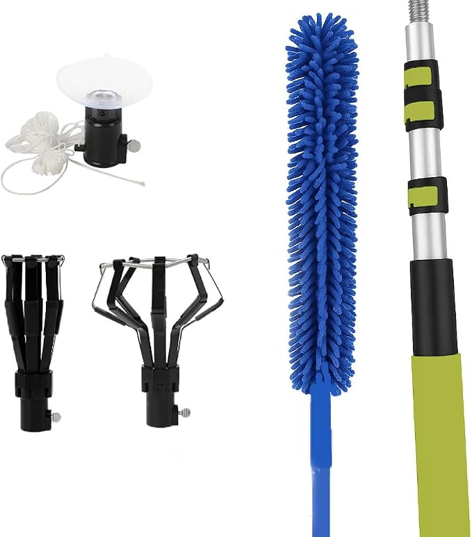 28FT Reach Light Bulb Changer for High Ceilings with Pole & Duster, 5-20FT Telescopic Extension Pole High Ceiling Light Bulb Changer Pole with Baskets Suction Cup for Recessed Lights