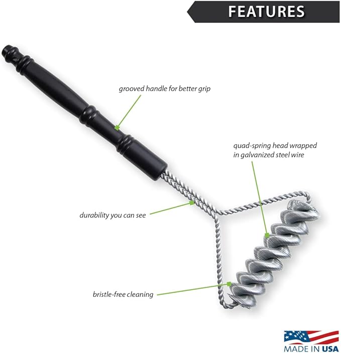 Rada Cutlery Grill Brush (B312), 6.4" x 16" Bristle-Free, Double-Helix Galvanized Steel Wire