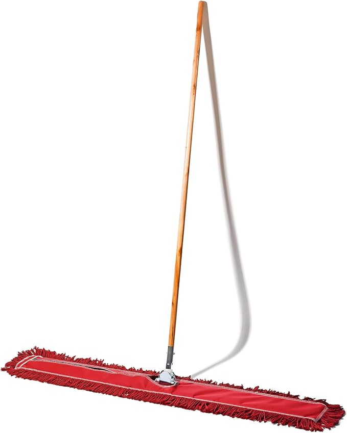 48 Inch Red Commercial Dust Mop & Floor Sweeper – Wood Handle Floor Mop for Tile, Hardwood & Concrete