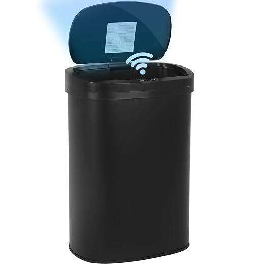 24/7 Shop at Home Freeway 13 Gallon Metal Household Trash Can Motion Sensor Lid for Kitchen, Black