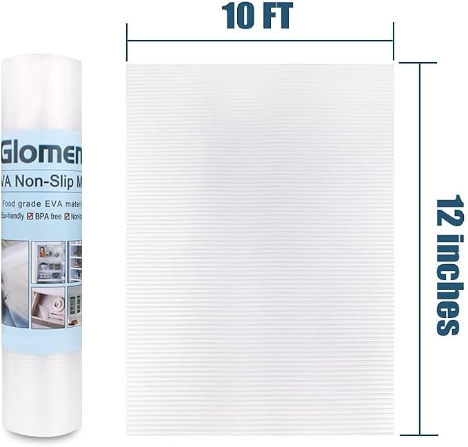 Glomen Shelf Liner, Non-Slip Cabinet Liner, Washable Oil-Proof for Kitchen Cabinet, Shelves, Refrigerator, Storage, Desks, 12 Inches x 10 FT, Non Adhesive Drawers Liner (12 Inches x 10 FT)…