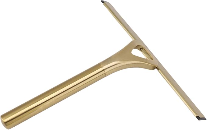 Gold Shower Squeegee Stainless Steel Window Squeegee Bathroom Cleaner Tool, Non Slip Handle, 10-Inch Blade, with Hook for Window, Tiles, Car Glass 22.5x22cm / 8.9x8.7in