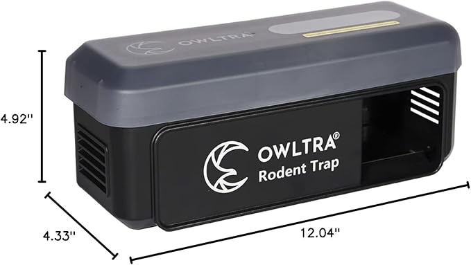 OWLTRA 1 Pack OW-7 in-/Outdoor Electric Rodent Trap, Instant Eliminate Rodent Zapper with Waterproof Cover, Sound & Light Alarm, and Batteries or USB Power Source, Waterproof Grade IPX4, Black