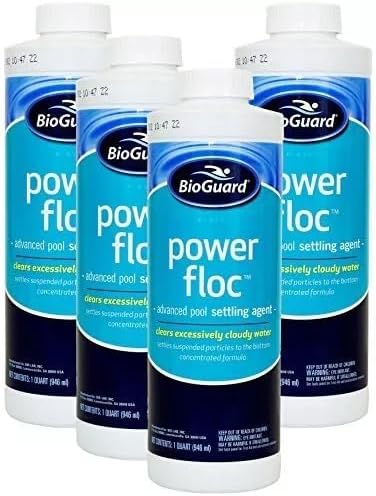 BioGuard PowerFloc Advanced Pool Settling Agent, 32 Oz, 4 Pack | Clears Cloudy Water Fast, Effective Pool Water Enhancer, Makes Water Clear and Sparkling