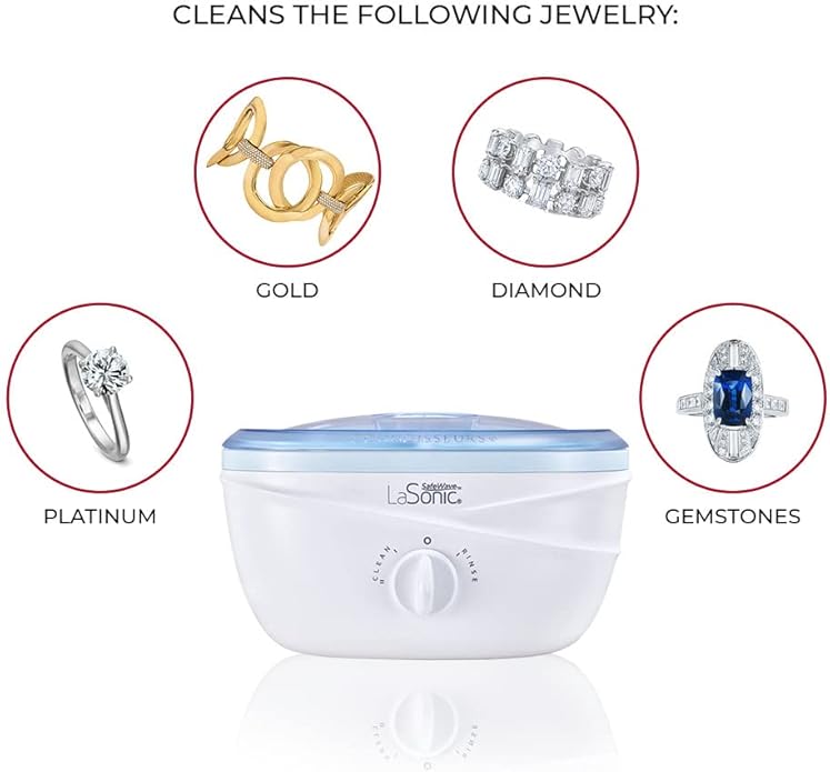 CONNOISSEURS LaSonic SafeWave Sonic Jewelry Cleaner Machine - Gently Cleans and Rinses - Features Dual Tanks, Two Cleaning Speeds, and Removable Lid