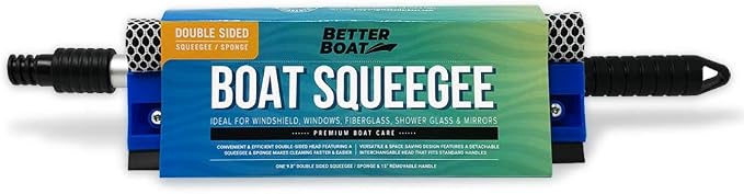 Window Squeegee with Long Handle and Scrubber, for Car, Boat, RV Windows, Windshields, and Shower Glass Doors, Cleaning Tool with Large Sponge