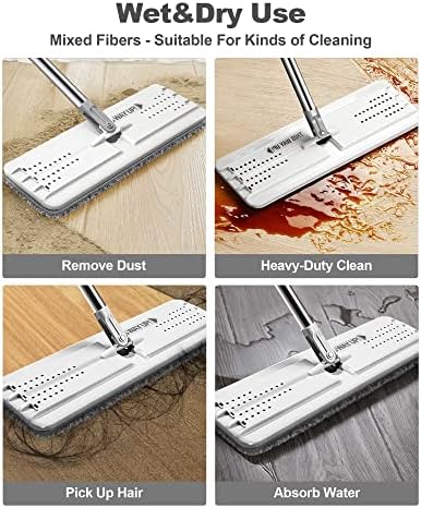 JOYMOOP Mops and Bucket with Wringer Set with 50" Mop Handle with Flexible 13" Flat Head with Flat Mop