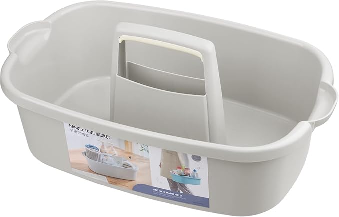JiatuA Large Cleaning Supplies Organizer with Handle Portable Shower Caddy Basket Plastic Bucket Tool Storage for Bathroom, Bedroom, Kitchen, College Dorm, Under Sink, Garden, Blue & Light Grey