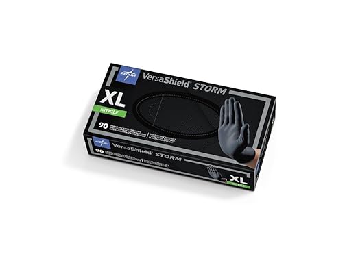 Medline VersaShield Storm Non-Sterile, Powder-Free, Latex-Free, Nitrile Exam Gloves, 9" Length, Extra Large, Black (Pack of 900)